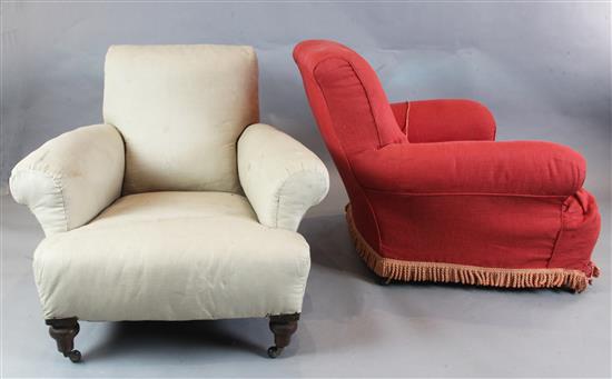 A pair of Victorian mahogany club armchairs, in the manner of Howard & Sons,